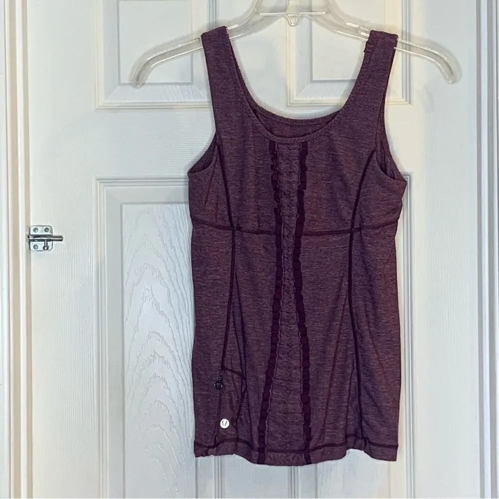 Lululemon Run Free Ruffle Tank Top Sz 8 Workout Athletic Heathered Plum Purple